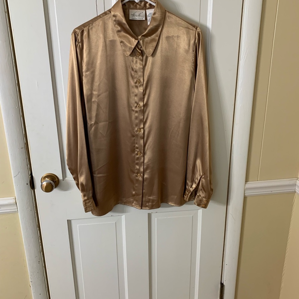 Kathie Lee Collection women’s Satin Blouse in Champagne